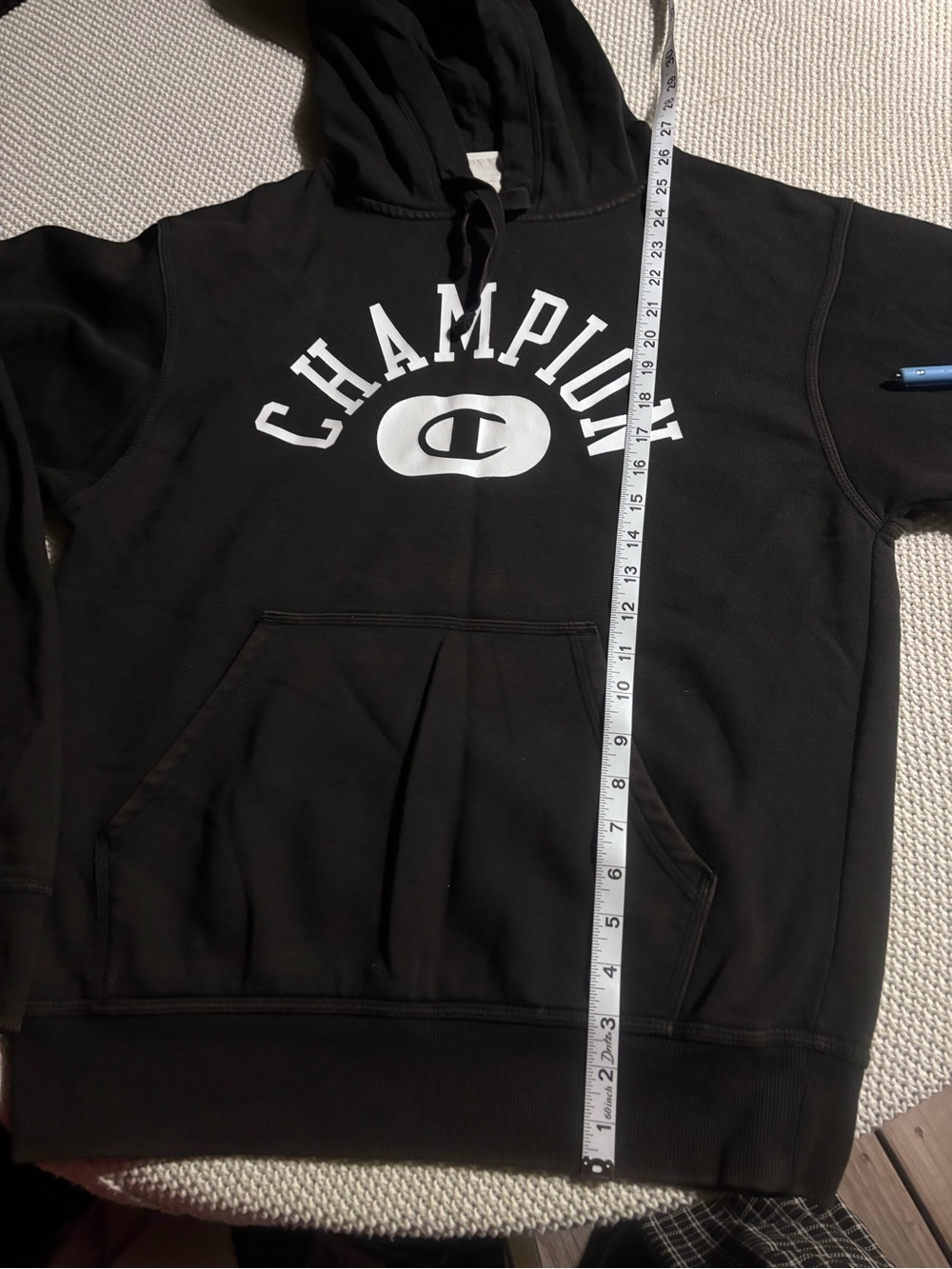 Champion Black Hoodie with White Logo